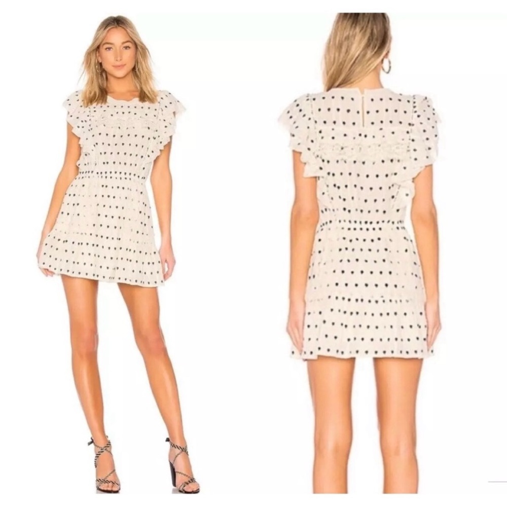 LoveShackFancy Embroidered Off White Boho Ruffle Cotton Mini Dress Size M
